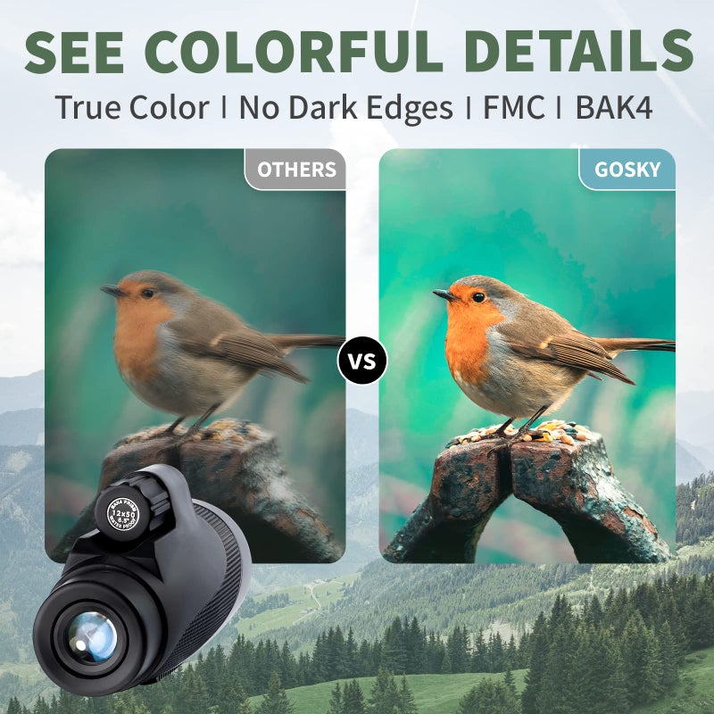 Gosky Titan 12X50 Monocular Telescope with Smartphone Holder - Waterproof Fog-Proof Shockproof Scope BAK-4 Prism FMC for Bird Watching Hunting Camping Traveling Wildlife Scenery - Image 3